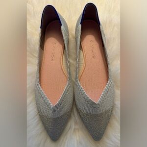Rothy’s Diamond & Metallic gold cap toe point flats, Size 9. Worn indoors only.